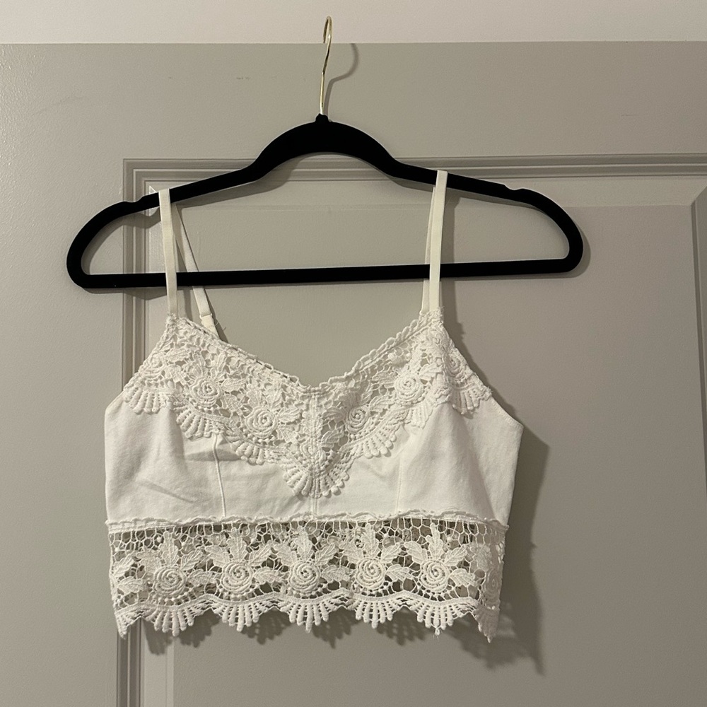 Garage white Lace Detail Top